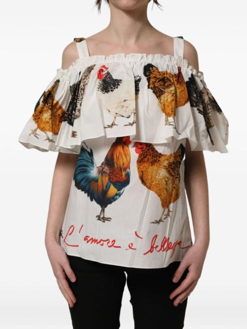 Dolce & Gabbana rooster-print ruffled top