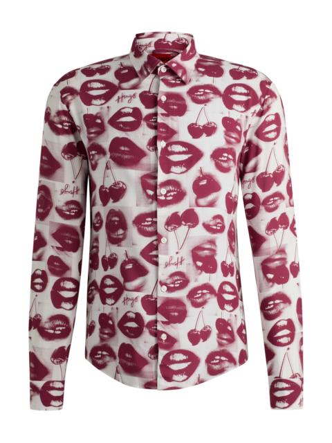 HUGO SLIM-FIT SHIRT WITH SEASONAL PRINT