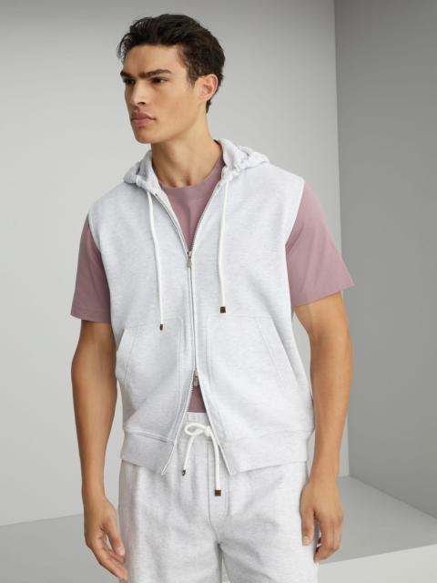 Techno cotton French terry sleeveless sweatshirt with zipper and hood