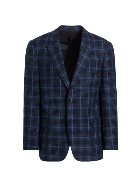 GIORGIO ARMANI Men's Plaid Wool Single-Breasted Jacket - High Blue