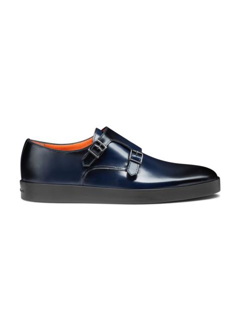 Santoni Men’s blue shiny leather double-buckle shoe