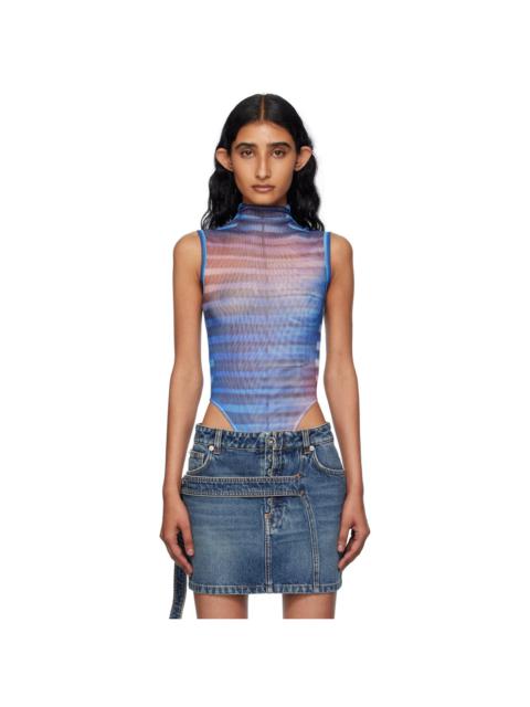 Jean Paul Gaultier Blue & Pink High Neck Printed Air Bodysuit
