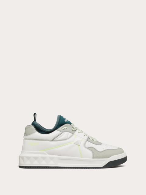 Valentino ONE STUD MID-TOP SNEAKER IN NAPPA LEATHER AND FABRIC