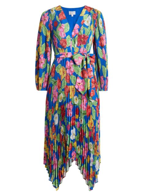 MILLY Women's Liora Floral Pleated Tie-Waist Midi Dress - Royal Blue Multi