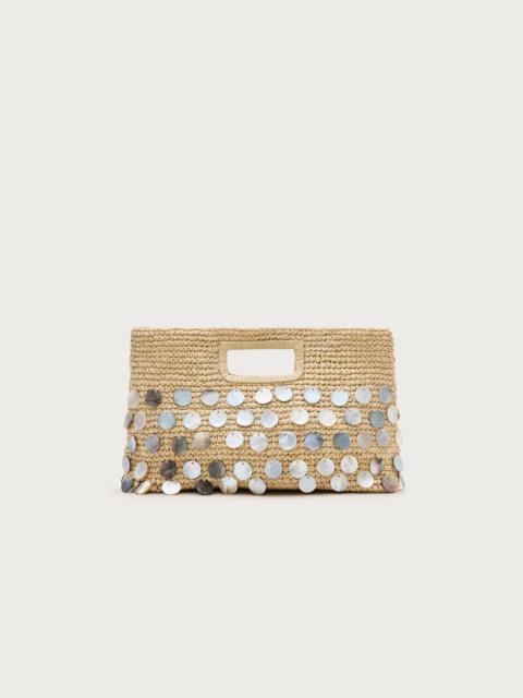 J.CREW Handknotted straw rectangular clutch with paillettes
