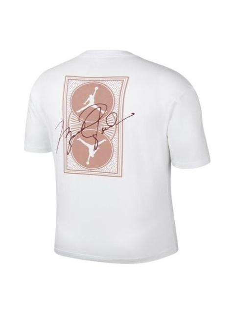 Jordan Men's Air Jordan Minimalistic Back Large Logo Printing Casual Round Neck Short Sleeve White Pink T-S