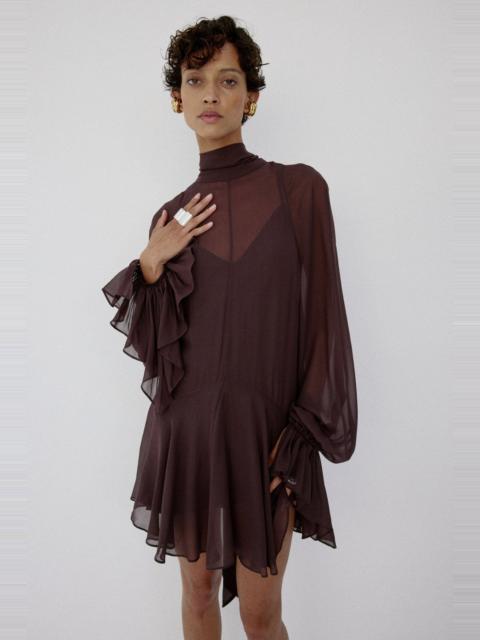 De La Vali CASIMIRO MINI DRESS IN UMBER BROWN GEORGETTE