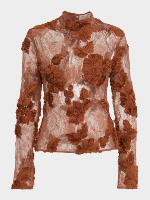AKNVAS Freja Floral Lace Mock-Neck Top