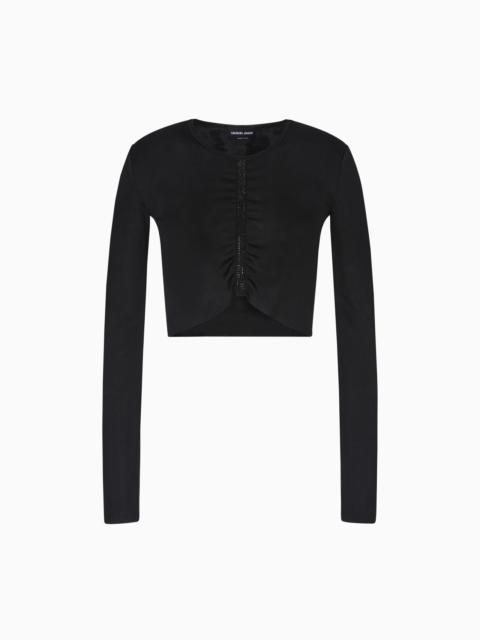 GIORGIO ARMANI EMBROIDERED VISCOSE KNIT SHORT JUMPER