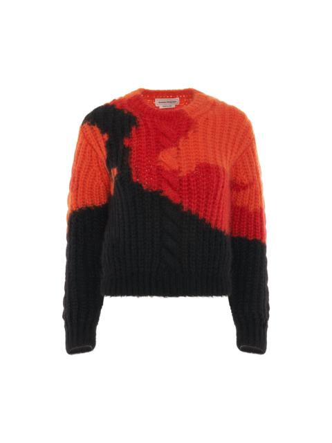 Alexander McQueen Multicolour Mohair Crewneck Sweater in Orange/Red/Black