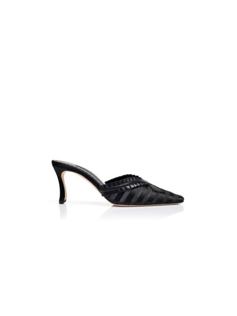 Manolo Blahnik Black Organza Pleat Detail Mules