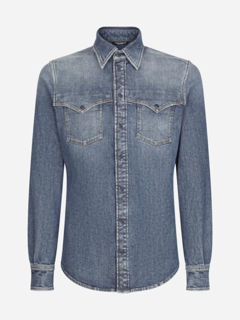 Light blue wash stretch denim shirt