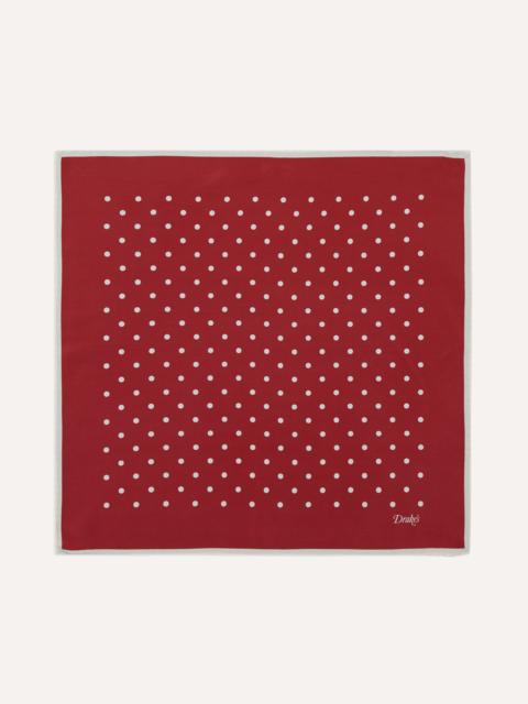 Drake's Red Polka Dot Print Silk Pocket Square