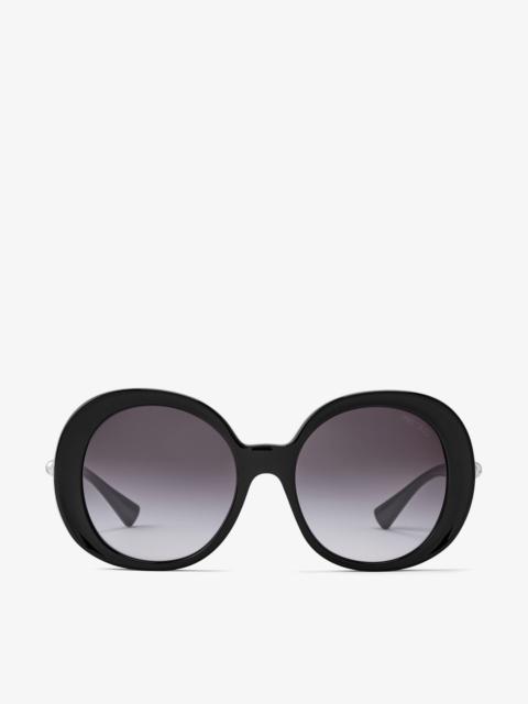 JIMMY CHOO Adela Black Acetate Round Sunglasses with Gradient Grey Lenses