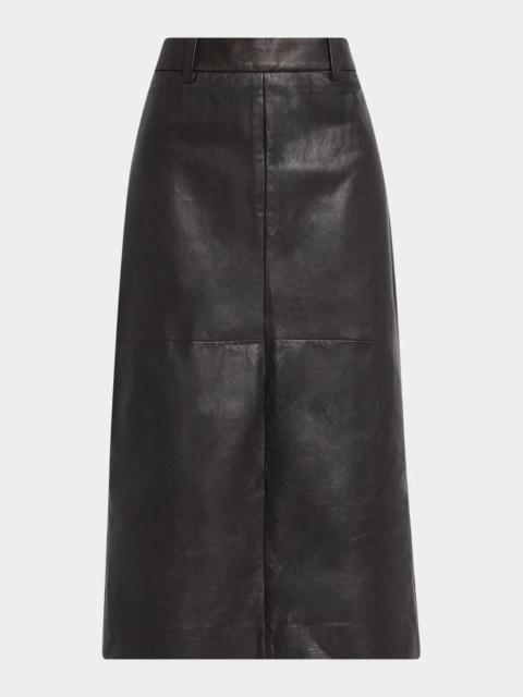 Brunello Cucinelli Leather Midi Pencil Skirt