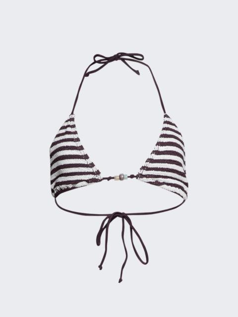 bond-eye Beaded Ingrid Triangle Bikini Top Sable Dot Stripe