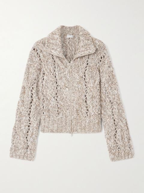 Brunello Cucinelli Sequin-embellished cable-knit wool cardigan Beige