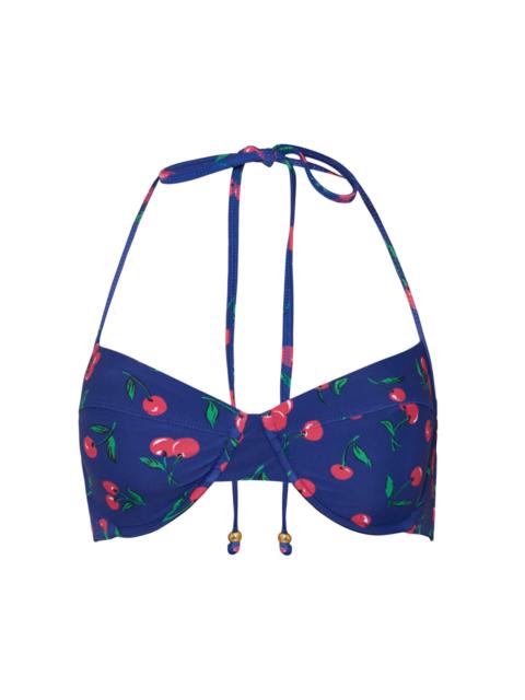 Shoshanna Women's Cherry-Printed Bra Halter Bikini Top - Navy Red Green