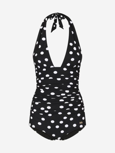 Dolce & Gabbana Polka-dot print one-piece swimsuit with plunging neckline
