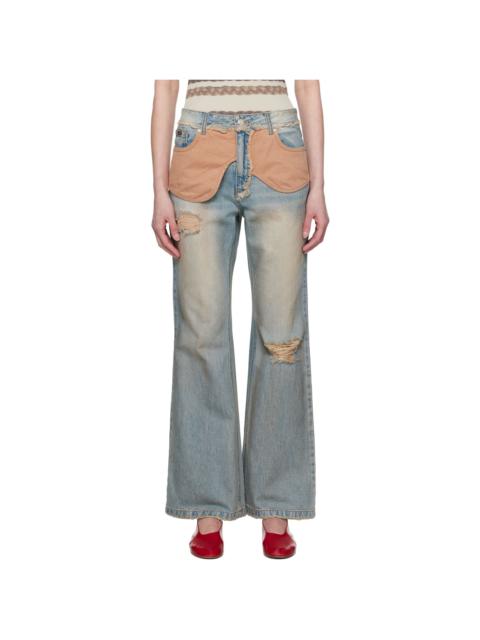 Andersson Bell Blue Deconstructed Dirty Wash Bootcut Jeans