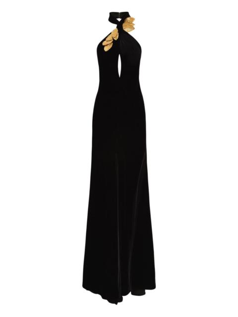 Oscar de la Renta leaf-embellishment velvet gown