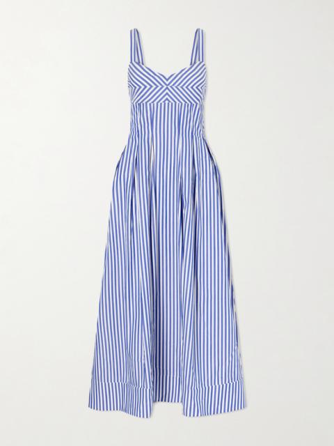 LA LIGNE Madeline Pleated Striped Cotton-poplin Maxi Dress