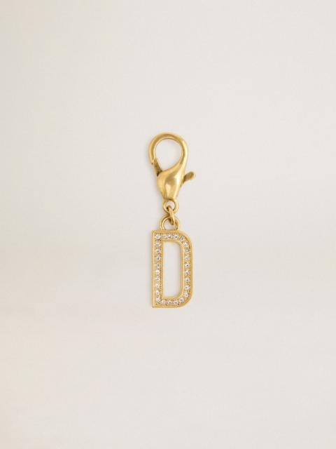 Golden Goose Letter D charm in gold-colored brass with crystals