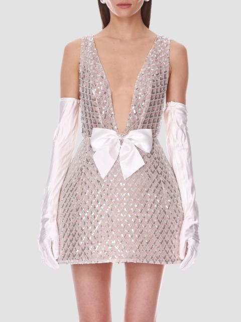 BRONX BANCO Women's Bow-Detail Sequined Plunge Mini Dress - White