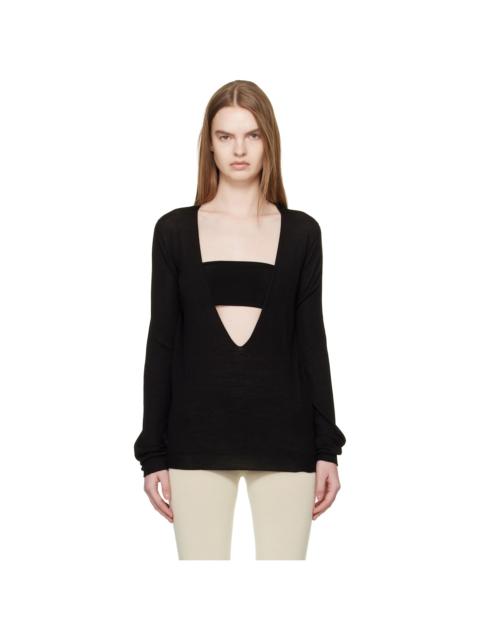 Rick Owens Black Temple Extreme V Neck Pull Sweater