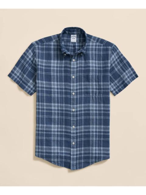 Brooks Brothers Irish Linen Polo Button Down Collar, Plaid Short-Sleeve Shirt