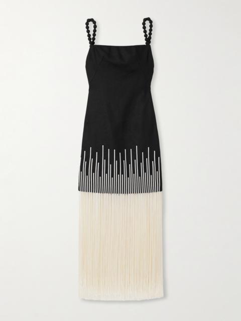 ANDRES OTALORA Silencios Fringed Linen Midi Dress