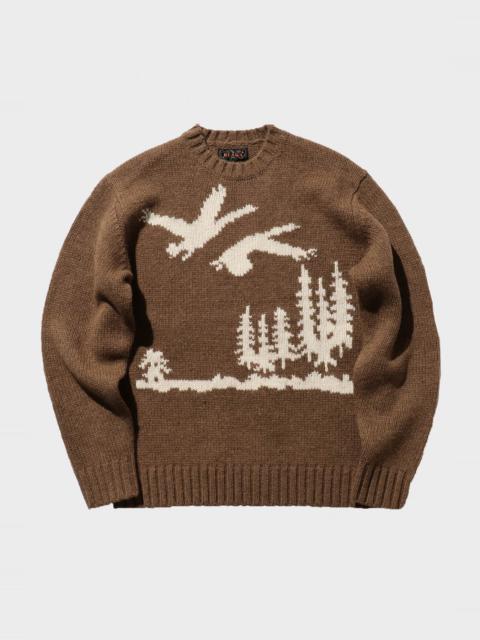 BEAMS PLUS Crew Neck Intarsia 3G - Brown (DUCK)