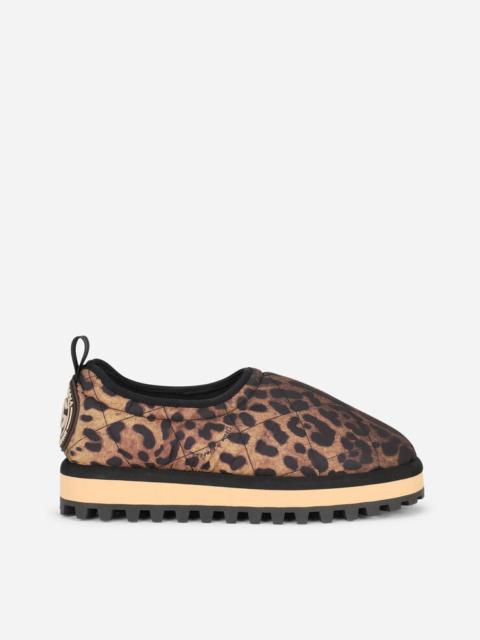 Leopard-print nylon slip-ons