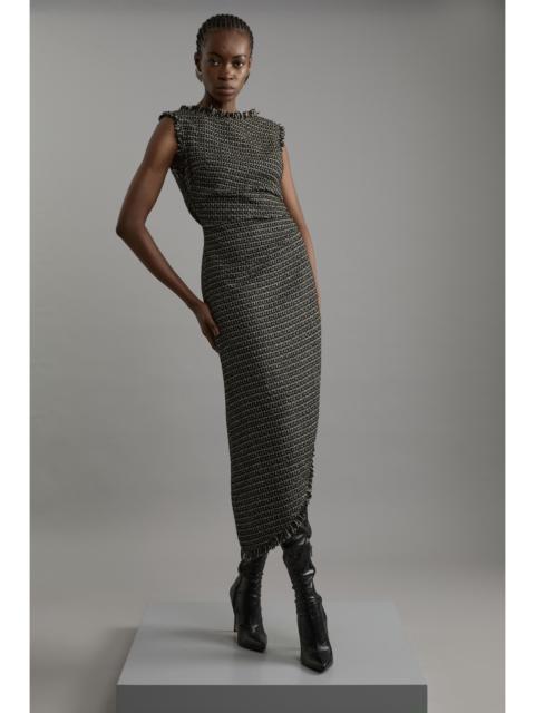 KAREN MILLEN Metallic Boucle Tailored Ruched Midi Dress