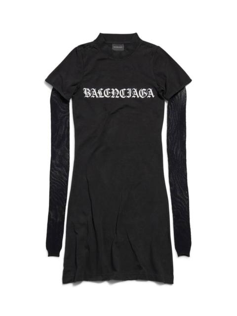 BALENCIAGA Women's Gothic Type Mesh Sleeve Dress in Black