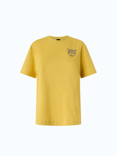 PINKO T-SHIRT WITH LOVE BIRDS JEWEL DETAIL