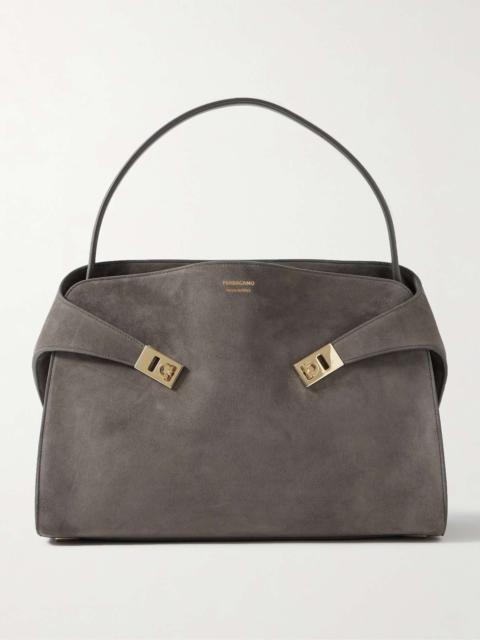 FERRAGAMO Hug medium suede tote Taupe