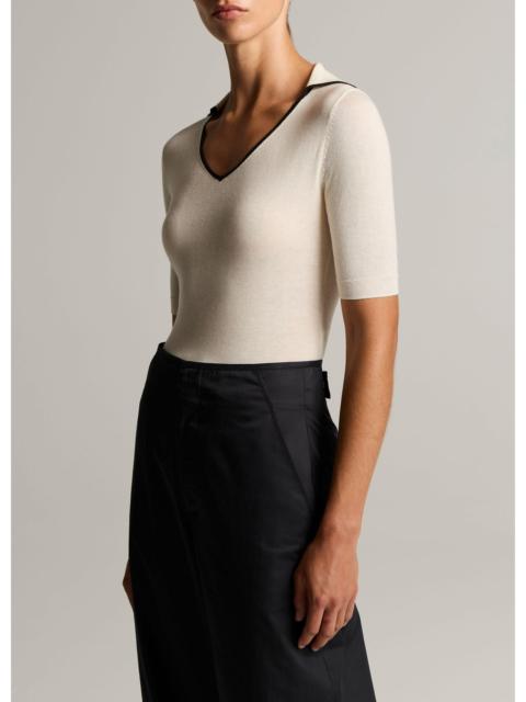 Vince Tipped Italian Cotton-Cashmere Polo Sweater