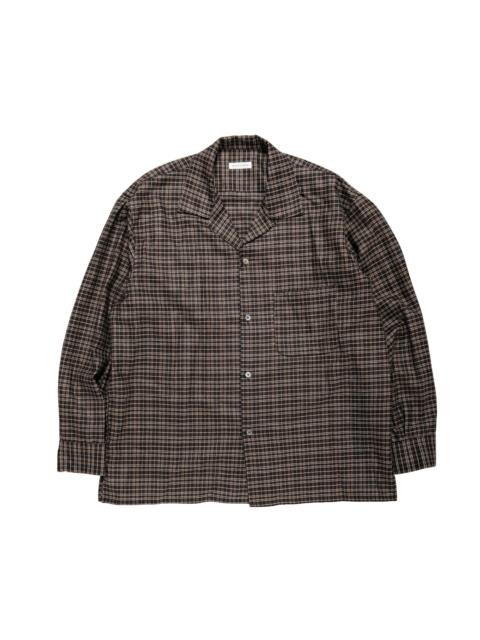 KAPTAIN SUNSHINE Wool Plaid Open Collar Shirt Brown