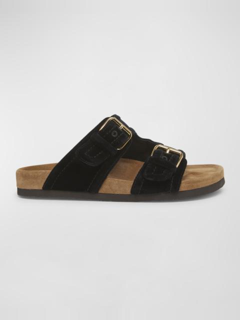 Anywhere Suede Dual-Buckle Slide Sandals