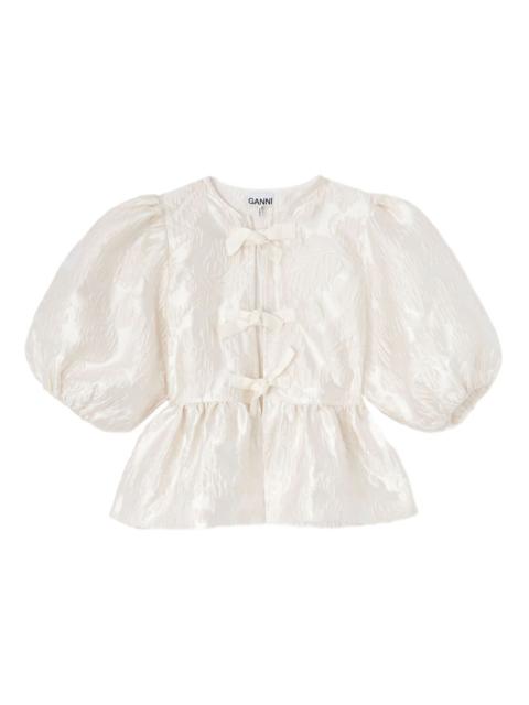 GANNI bow puff-sleeve blouse