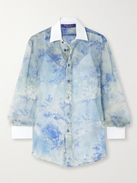 Ralph Lauren Nancie Cotton Poplin-trimmed Floral-print Silk-gauze Shirt