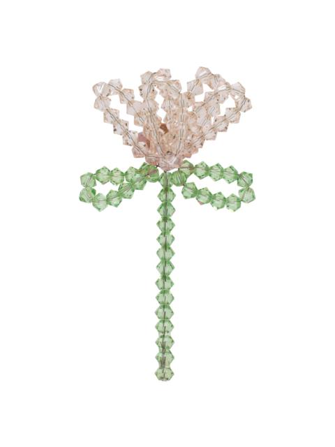 Simone Rocha Pink & Green Cluster Crystal Flower Single Ear Cuff