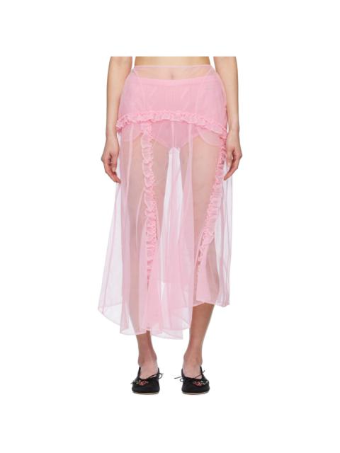 Simone Rocha Pink Sheer Ruffle Frill Multi Seam Midi Skirt