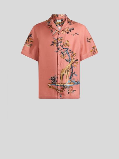 Etro SILK BOWLING SHIRT WITH PLACED FLOWER AND ANIMAL PRINT