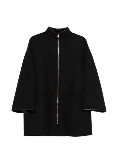 AGNONA leather-trim zip-up coat