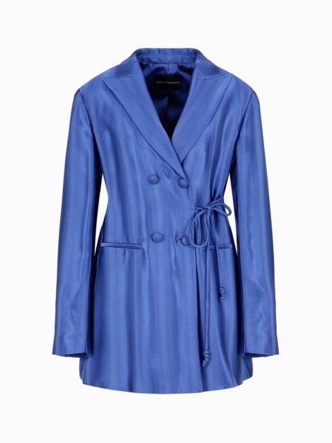 EMPORIO ARMANI Long double-breasted jacket in jacquard viscose with diagonal gradient-effect motif