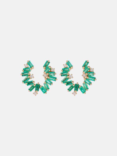SUZANNE KALAN Izzy Sideway Spiral 18kt gold earrings with emeralds and diamonds
