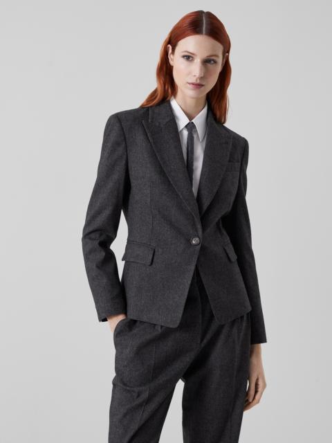 Brunello Cucinelli Techno virgin wool retro flannel blazer with monili