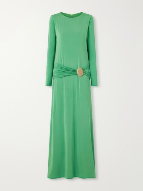 CALA de la CRUZ Embellished gathered stretch-jersey maxi dress Green